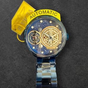 invicta vintage 47mm automatic open heart stainless steel watch blue men's